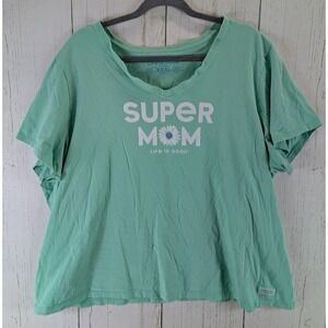 Life Is Good Crusher Size‎ XXL Green SUPER MOM Graphic Short Sleeve Top